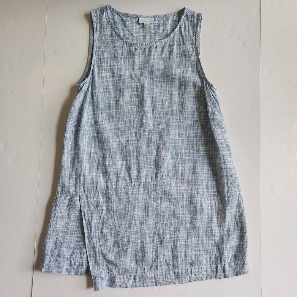 PureJill Linen Blue Plaid Sleeveless Mini Dress Tunic Crossover Detail Size XS